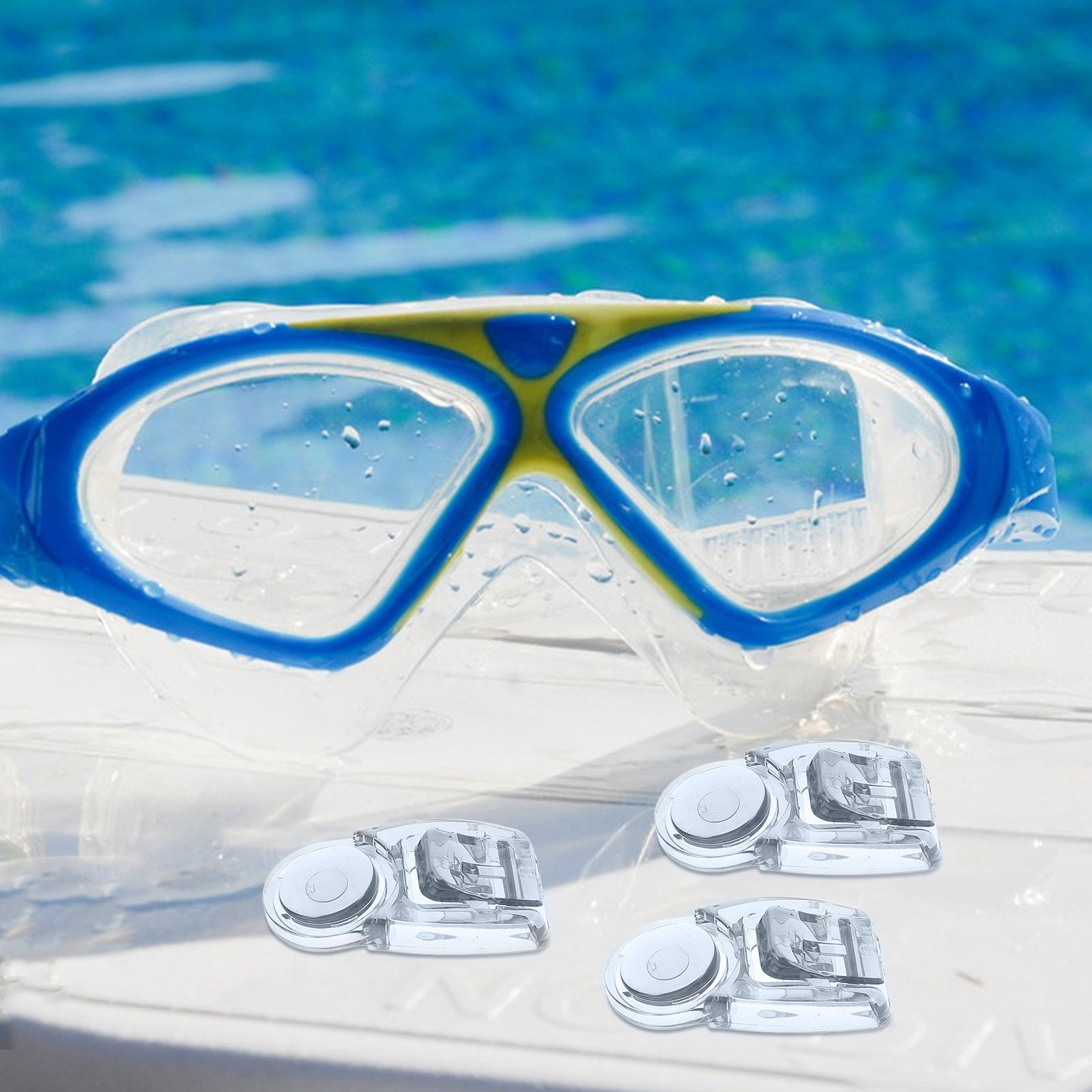 Goggles Swim - 4 ชิ้น ตัวล็อคสายคล้องแว่นตาว่ายน้ำแบบหนีบ ปรับสายได้ สีดำ อุปกรณ์ดำน้ำ