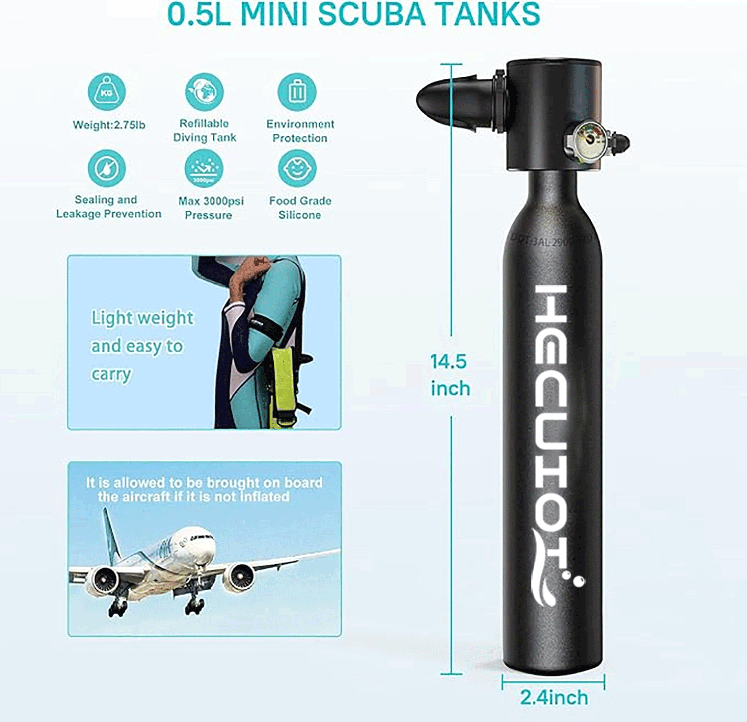 HECUIOI Mini Scuba ถังอุปกรณ์ด - Snorkel Set บทวิจารณ์และราคา